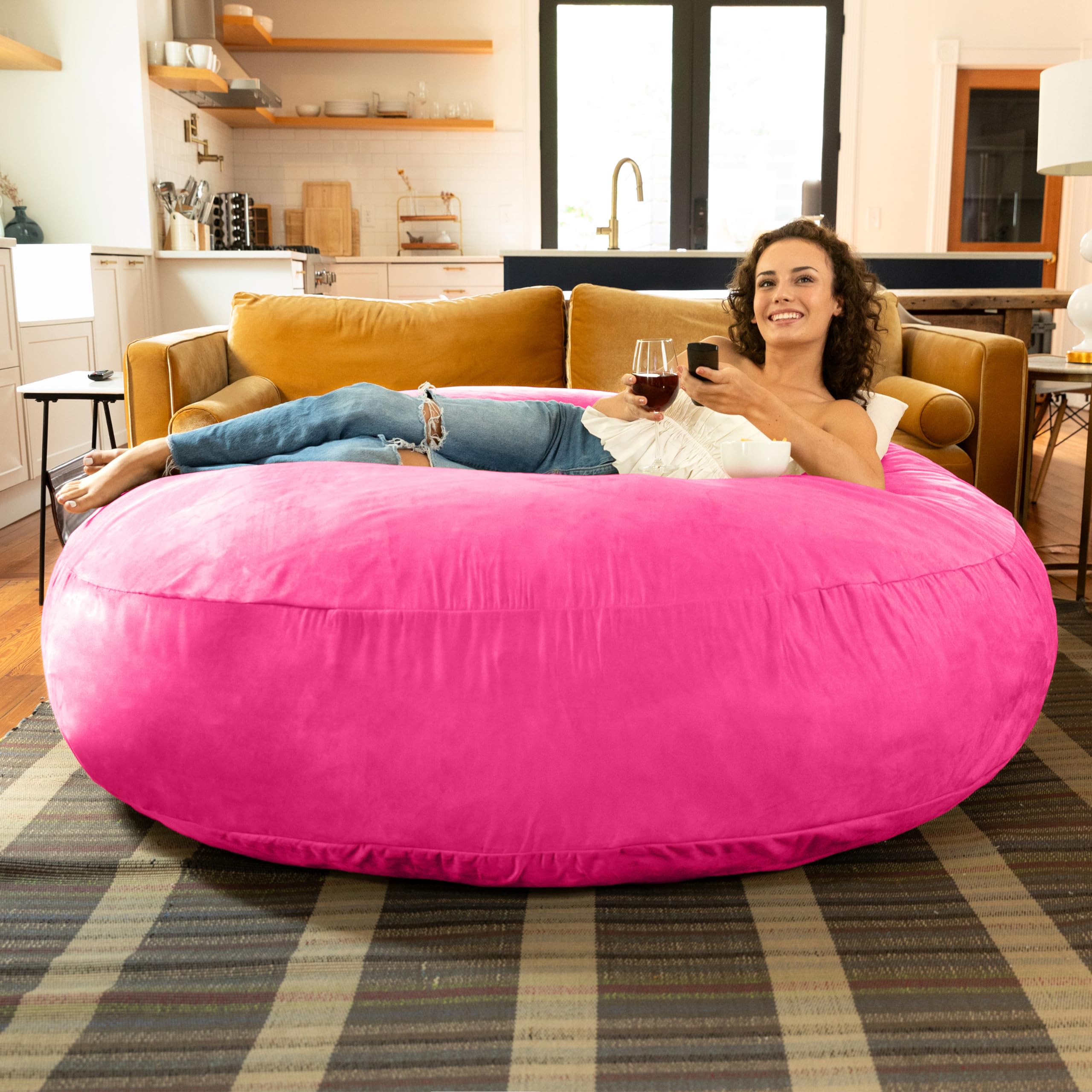 Jaxx 6 Foot Cocoon - Large Bean Bag Chair for Adults, Microsuede Fuchsia